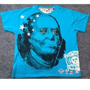 Mens XXL Blue Graphic T Shirt Haunted Pockets Benjamin Franklin VTG